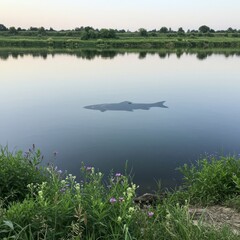 Riverbank A peaceful riverbank scene with a missing piece in the