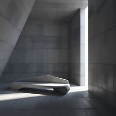 Geometric Concrete Bench in Modern Interior with Natural Light and minimal design