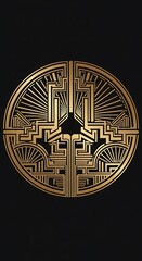 Golden geometric art deco design element on black backdrop illustration