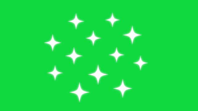 Twinkle stars Cartoon star shining starburst on green background. Blinking retro vector stars and dots, twinkling starry night sky, looping animation. stars shine effect background