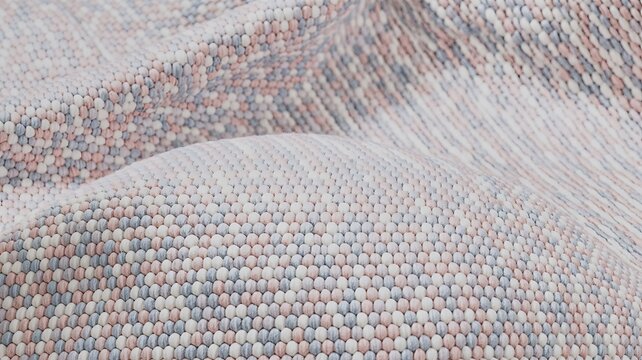 Close up of a textured fabric with a subtle pink and grey pattern