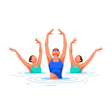 Synchronized swimmers performing a routine in water, elegant arm movements