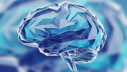 Stunning blue polygonal brain on futuristic background