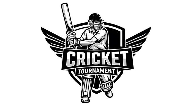Cricket tournament logo with player and wings