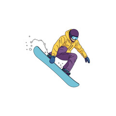 Obraz premium Snowboarder performing a jump trick on a blue snowboard, mid-air, winter sports action