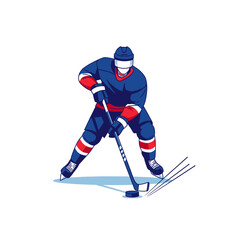 Fototapeta premium Ice Hockey Player in Action: Slapshot Ready, Blue and Red Uniform