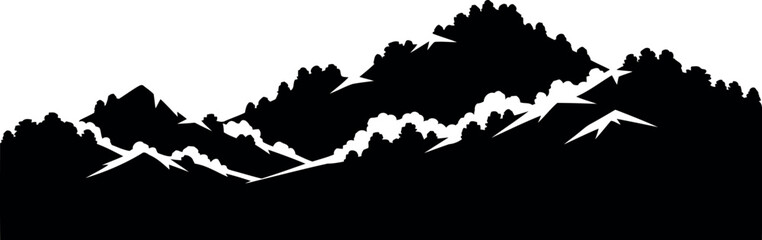 Black and White Mountain Silhouette Vector Isolated on White Background for Outdoor and Adventure Design