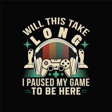 Gaming T-Shirt Design &ndash; Retro Gamer Quotes, Skull Headset, Controller Typography Vector Collection