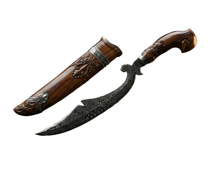 Traditional Indonesian Kujang Weapon with Sheath Isolated on Transparent Background