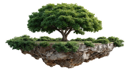 Floating Island's Serenity: A lone tree flourishes atop a floating island, showcasing nature's resilience and offering a tranquil escape.