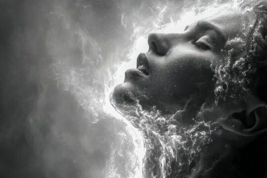 Surreal abstract illustration of swirling energy imploding into a dark shadowy core with intense emotion