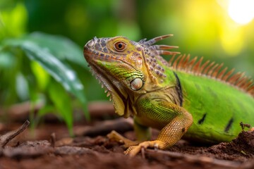 Obraz premium Closeup of Exotic Green Lizard in Natural Habitat with Macro Detail