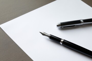 Minimalistic View of Fountain Pen Next to Blank Paper on Smooth Surface