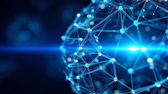 Blue network sphere on dark background
