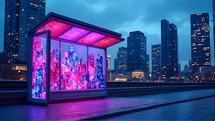 Obraz premium A bus stop with colorful of nightlife.