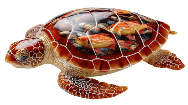 Sea Turtle's Artistic Enclosure: An artistic rendering of a sea turtle, its shell revealing a captivating microcosm of marine life and underwater wonders.