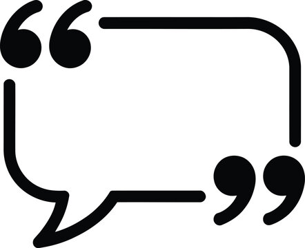 A simple black quotation mark icon on a white background
