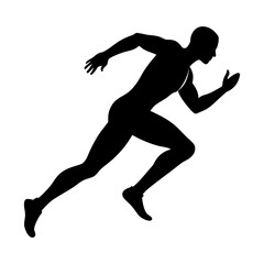 Silhouette of Sprinter Running Fast in Dynamic Action Pose Isolated on White.