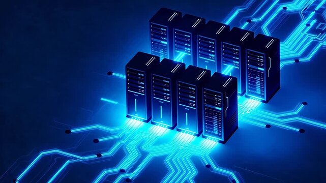 Server towers on circuit board