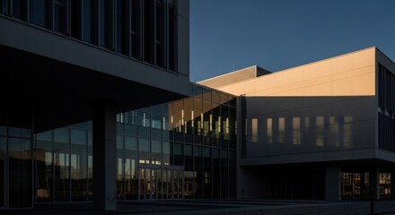 Fototapeta premium Modern architecture exterior with geometric shapes and sunlight reflections