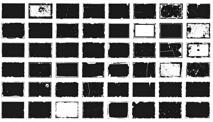 Extensive set of rectangular grunge frames and textured overlays on white border distressed