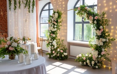 Beautiful Floral Arches for an Elegant Anniversary Celebration Scene