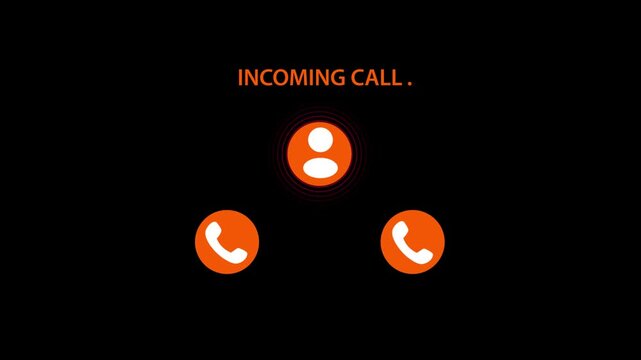 Incoming Call Animation with Contact Icon and Phone Symbols on Black Background