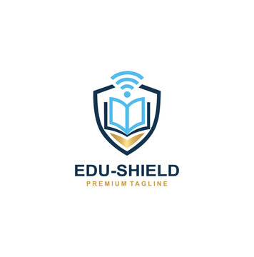 Shield containing a book and wifi for safe online learning.