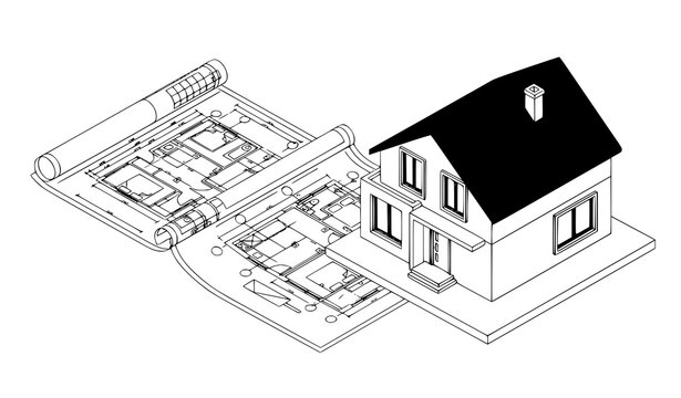 Title
Residential house architectural model with isometric construction blueprint vector concept