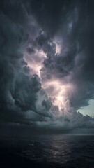 Obraz premium Dramatic lightning strikes over dark ocean under brewing storm clouds nature landscape scene