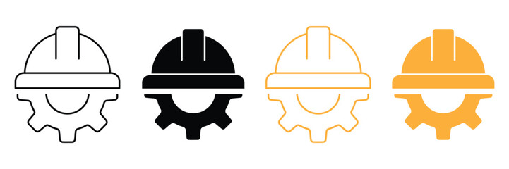 Fototapeta premium Construction worker safety helmet. Safety hard hat icon. Industrial construction helmet and workplace protection symbol.