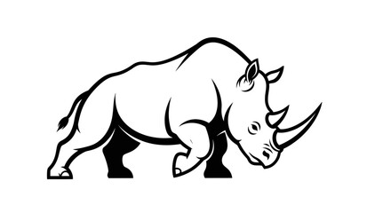 Obraz premium Black and White Rhinoceros Illustration Side View.