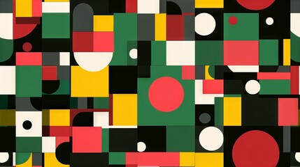 Geometric Scandinavian abstract vector pattern background with Swiss style rectangles, squares and circles, modern colorful geometric print design