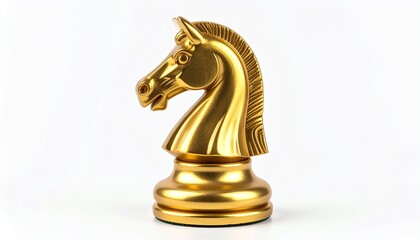 "A polished golden knight chess piece with detailed horse features, symbolizing strategy, prestige, and elegance, placed against a clean white background for luxury product showcase."