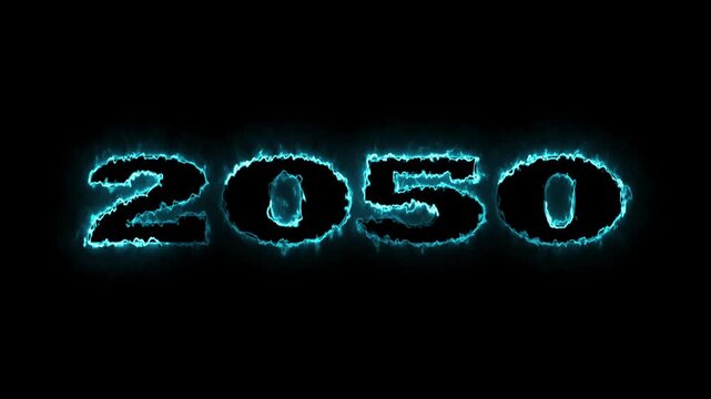 2050 number text neon glow animation on black background.