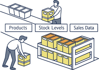 AI Inventory Management Boxes with Data Overlay Icon for Smart Stock Control and Warehouse Analytics
