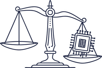Ethical AI Balance Scale with Microchip Icon Symbolizing Responsible Technology and Fair Artificial Intelligence