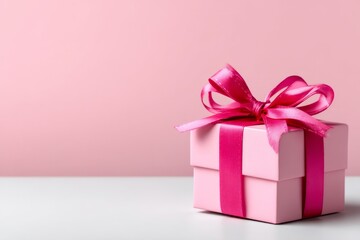Fototapeta premium Elegant Pink Gift Box With Ribbon Isolated on Soft Pink Background