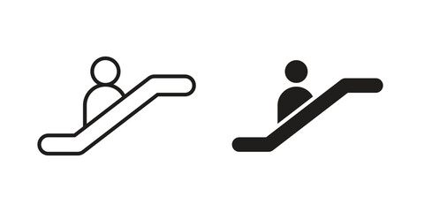 Escalator icon in black line style set. logotype designs © Sara
