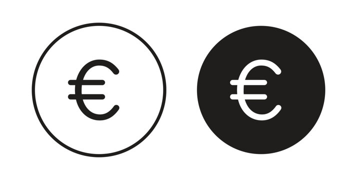 Euro icon in black line style set. logotype designs