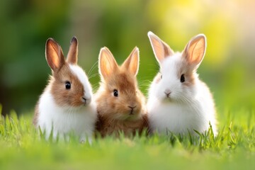 Fototapeta premium Cheerful Rabbits Relaxing in a Meadow Under Soft Natural Light