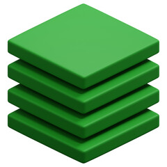 3D Green Layered Square Stack Minimal Depth Composition © Flowicon