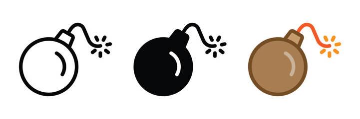 Bomb icons. Explosive symbol. Transparent PNG and vector
