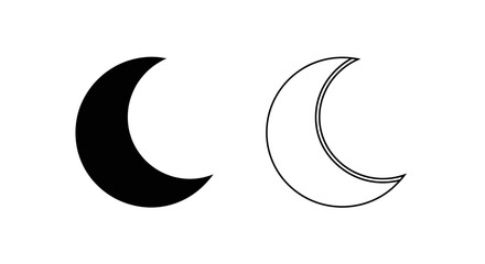 Obraz premium Minimalist vector crescent moon icons in solid black and outline styles, isolated on a transparent background, perfect for UI design or app interfaces.