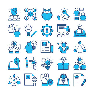 25 Premium Creative Learning Icon Sets with Filled Blue Lines &ndash; Innovative Education & Skill Development Collection