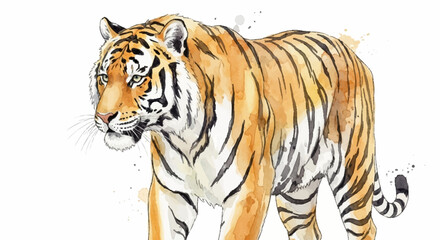 Obraz premium Watercolor Painting of a Majestic Tiger Walking.