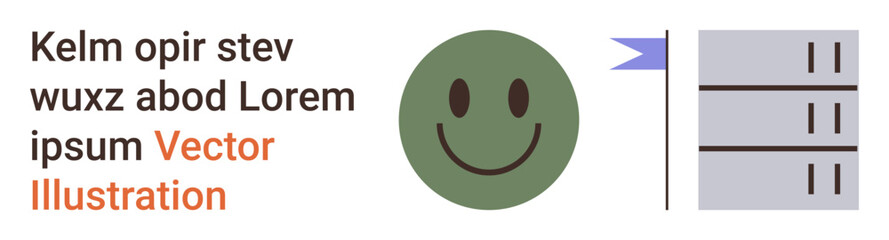 Obraz premium Communication, technology, web hosting, happiness, data storage, user interface. Green happy face, server stack and decorative text. Communication and technology theme