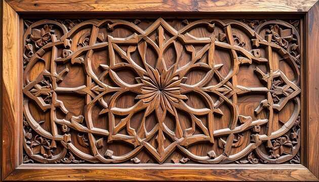 Intricate Wood Carving - A Detailed Ornamental Design on Wood.