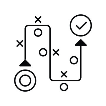Strategic business icon showing a successful path to achieving goals and overcoming challenges