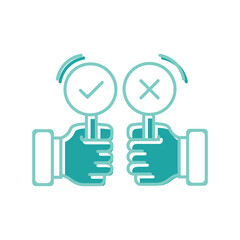 Business icon with checkmark and cross for correct and incorrect decisions